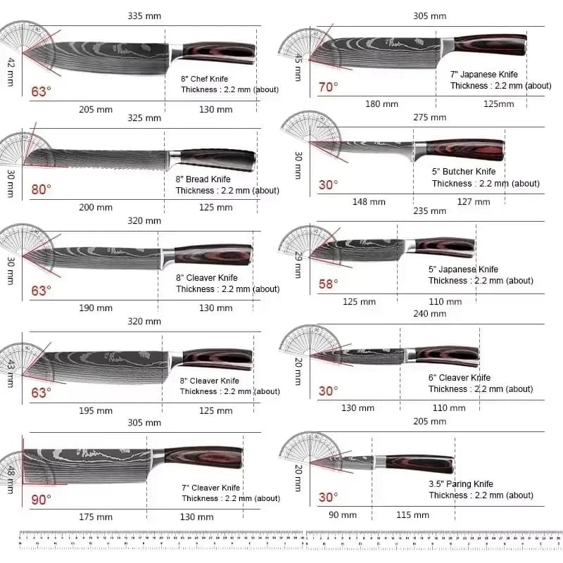 Damascus Chef's Knife Kitchen Knives Set Professional Boning Knife Meat Cleaver Utility Knife Japanese Santoku Knife with Cover - Image 6