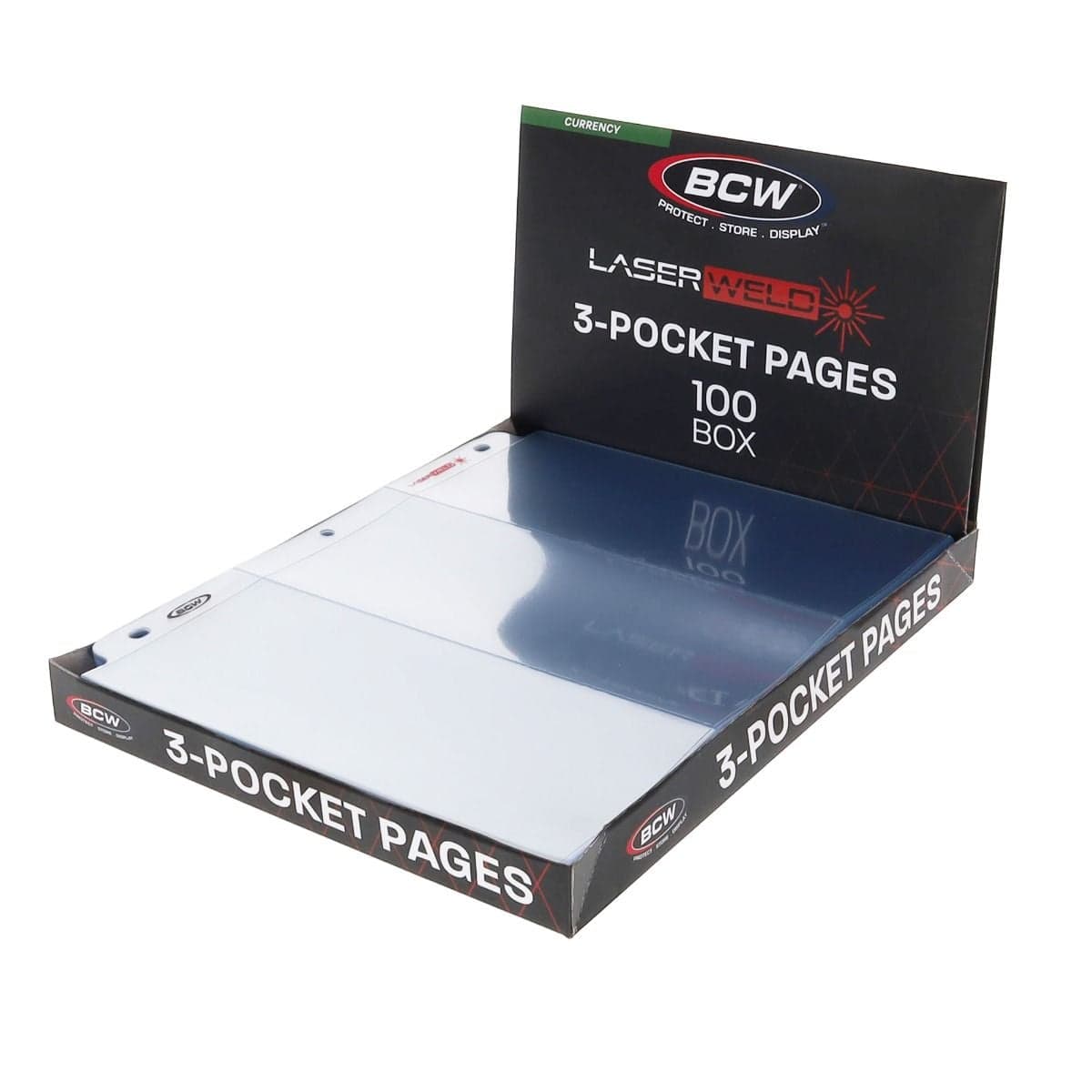 BCW Laserweld 3-Pocket currency pages. 50 count, single packaging
