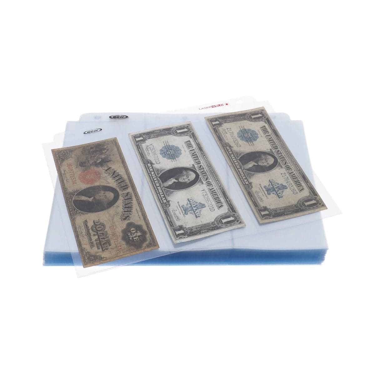 BCW Laserweld 3-Pocket currency pages with currency bills
