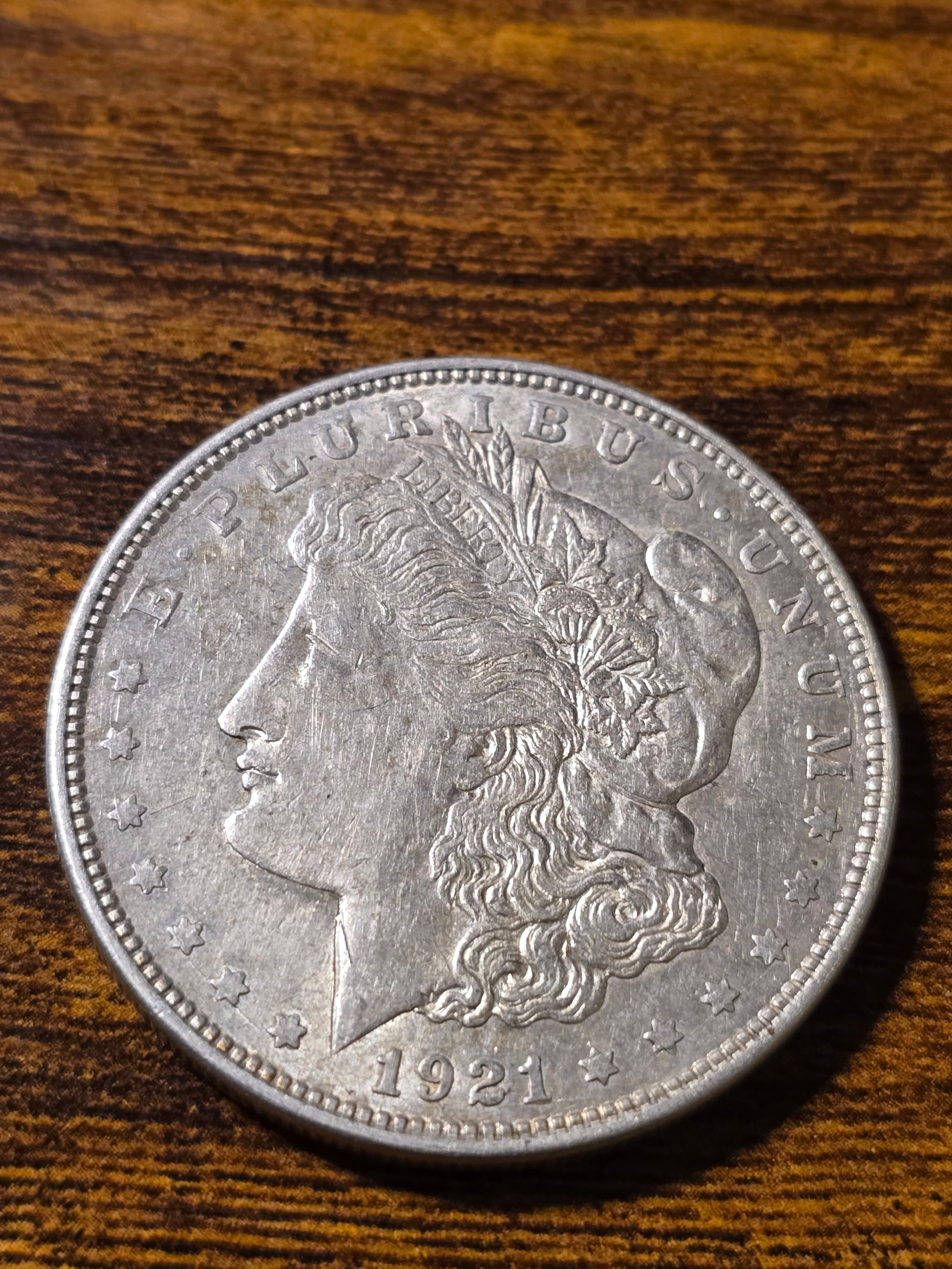 1921-D Morgan Silver Dollar raw coin, exact item photo