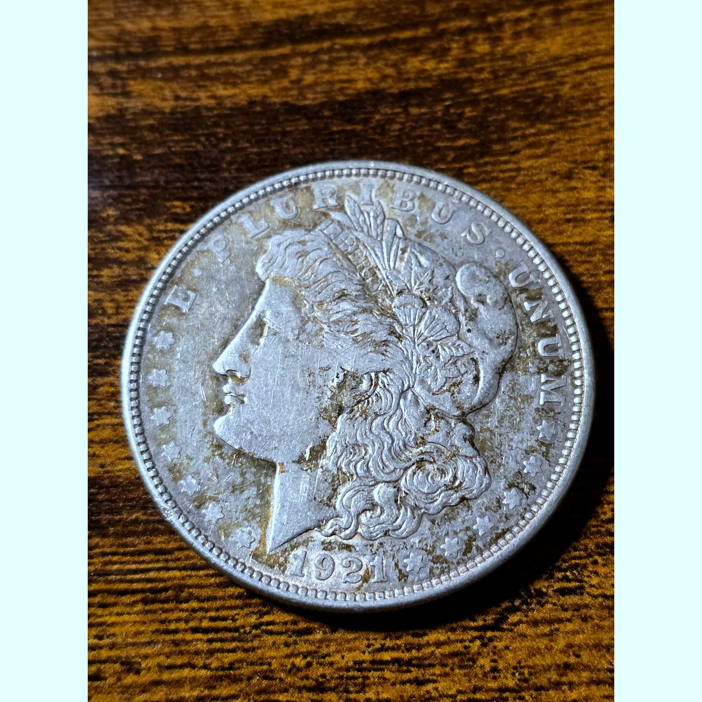 1921 Morgan Silver Dollar raw coin, exact item photo