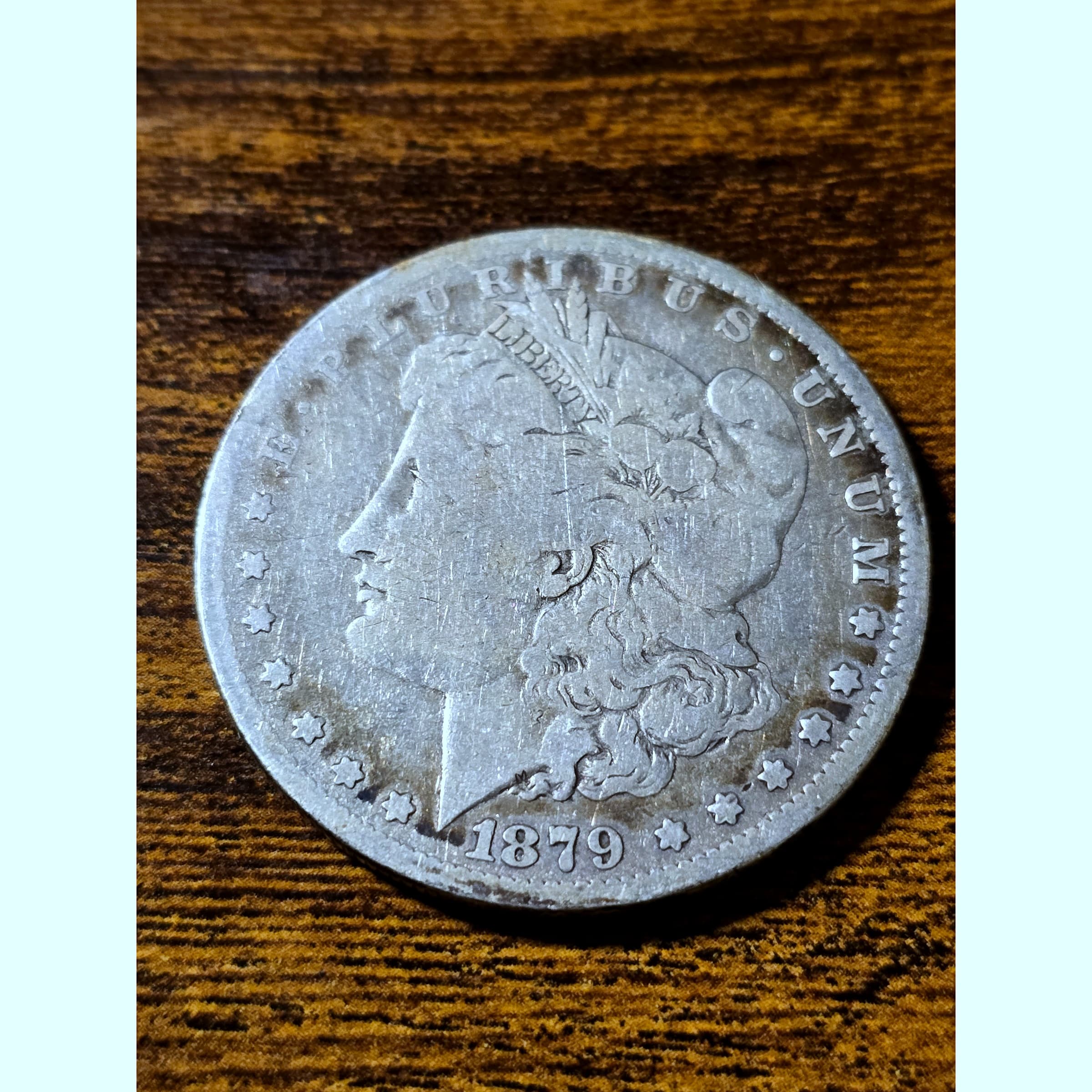 1879 Morgan Silver Dollar raw coin, exact item photo