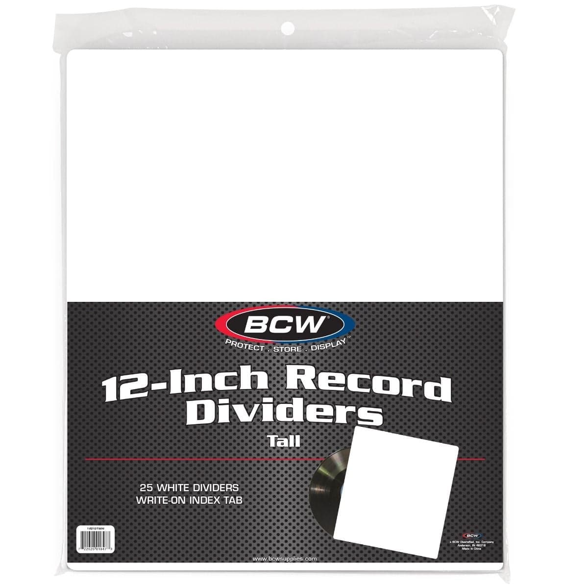 BCW 12-Inch Record Dividers. Tall. White. 25 per pack.