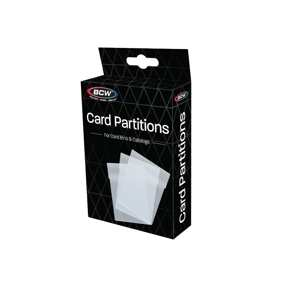 Card Partitions - Clear. single image of packaging. crystal clear partition. fits in BCW collectible card bins and Card catalogs