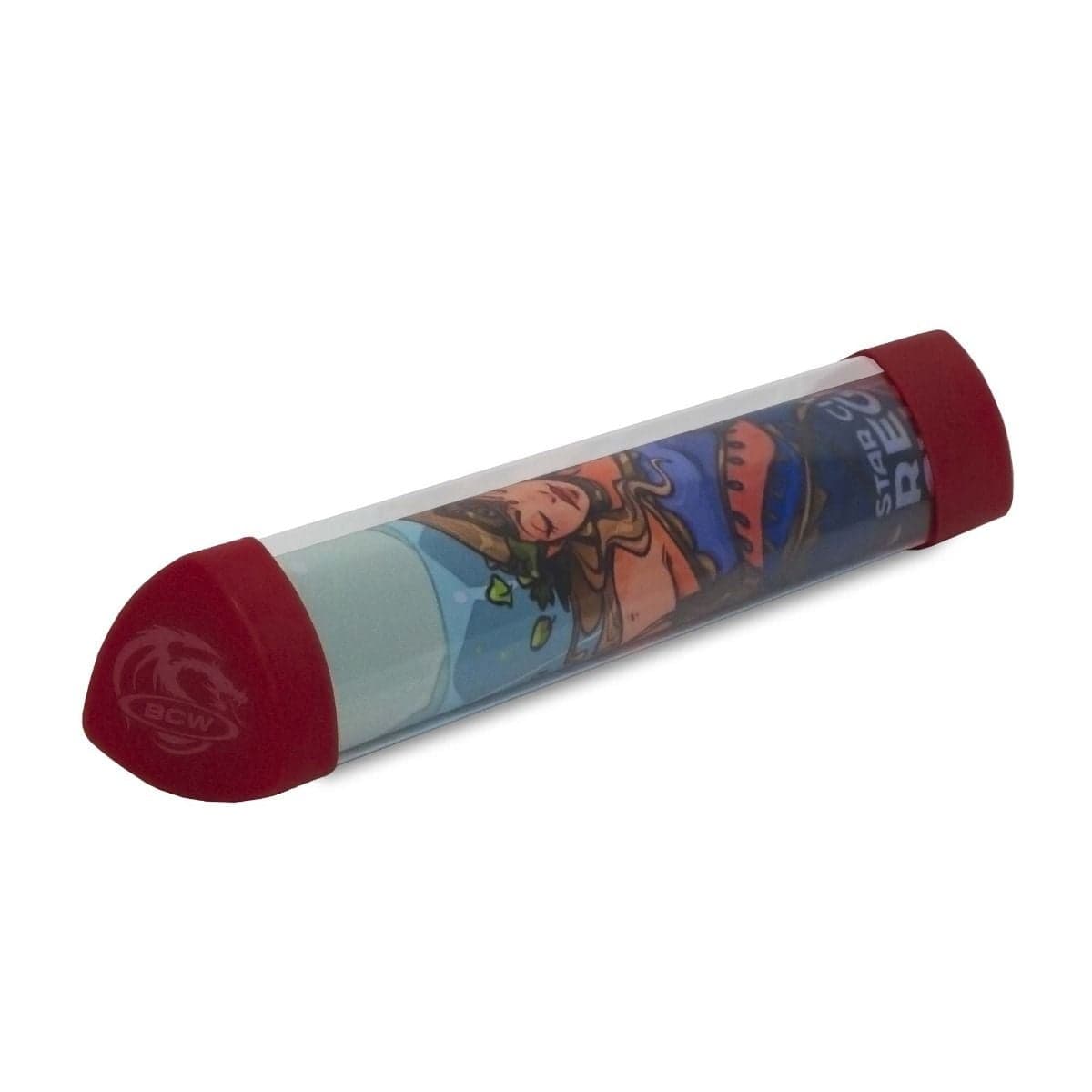 BCW Playmat tube with red dice cap with playmat inside