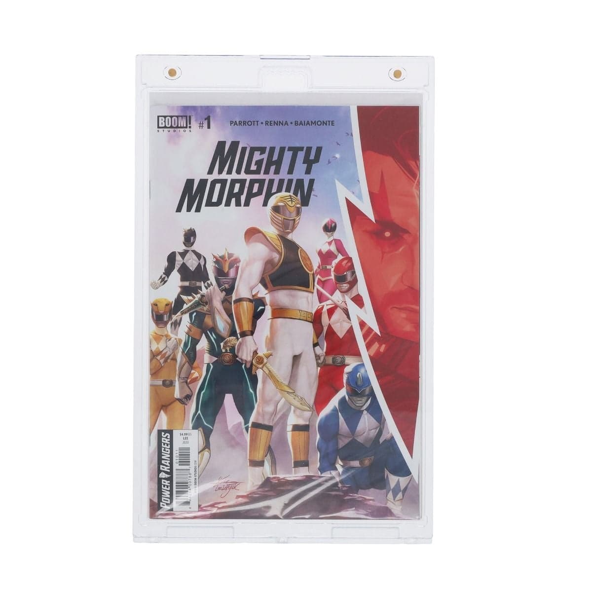 BCW Magnetic Comic Book Holder - Current, holding a Mighty Morphin Power Rangers comic