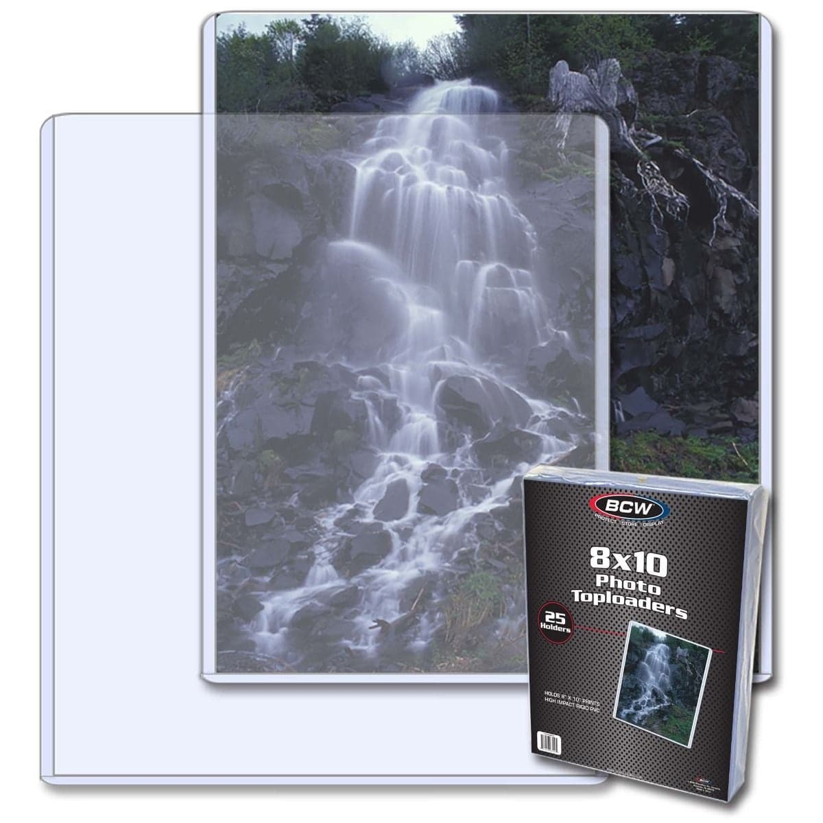Two BCW 8x10 - Topload Holders behind package of BCW 8x10 - Topload Holders