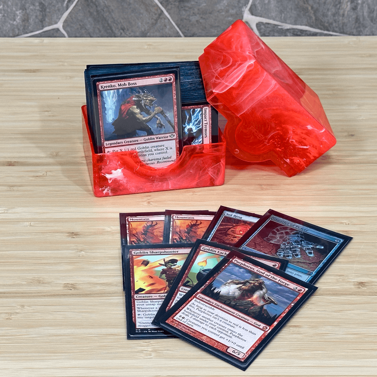Spectrum Carnelian Red Prism Deck Case filled with Magic the Gathering cards