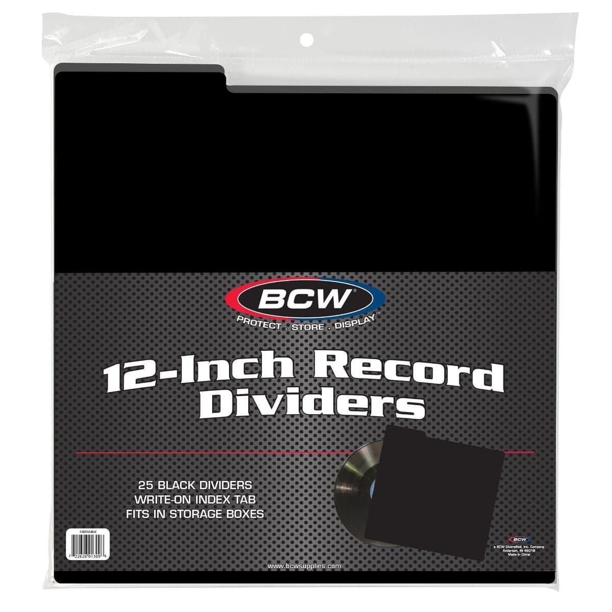 BCW 12-Inch Record Dividers. Black. 25 per pack. Write on index tabs
