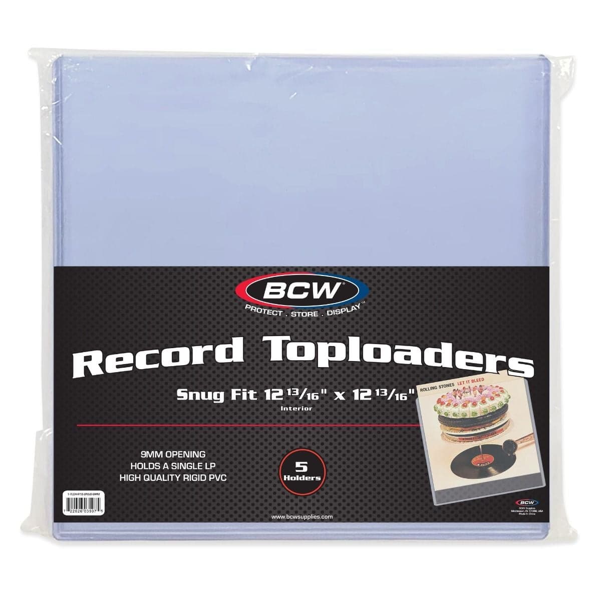 BCW 12 Inch record toploaders, SNUG Fit, with 9mm opening. 5 holders per pack. Holds a single LP