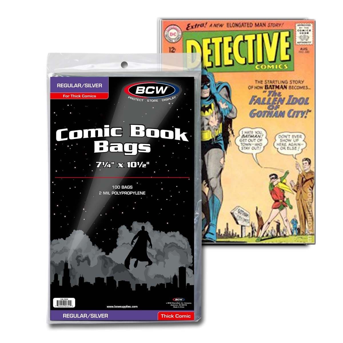 Package of BCW Silver Age Thick Comic Book Bags over single comic in bag