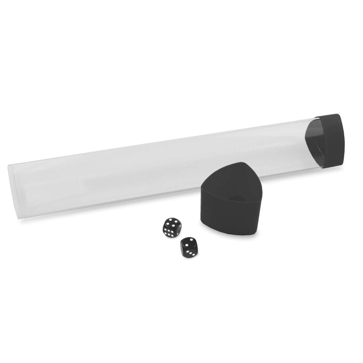 BCW Playmat tube with black dice cap with pieces separated