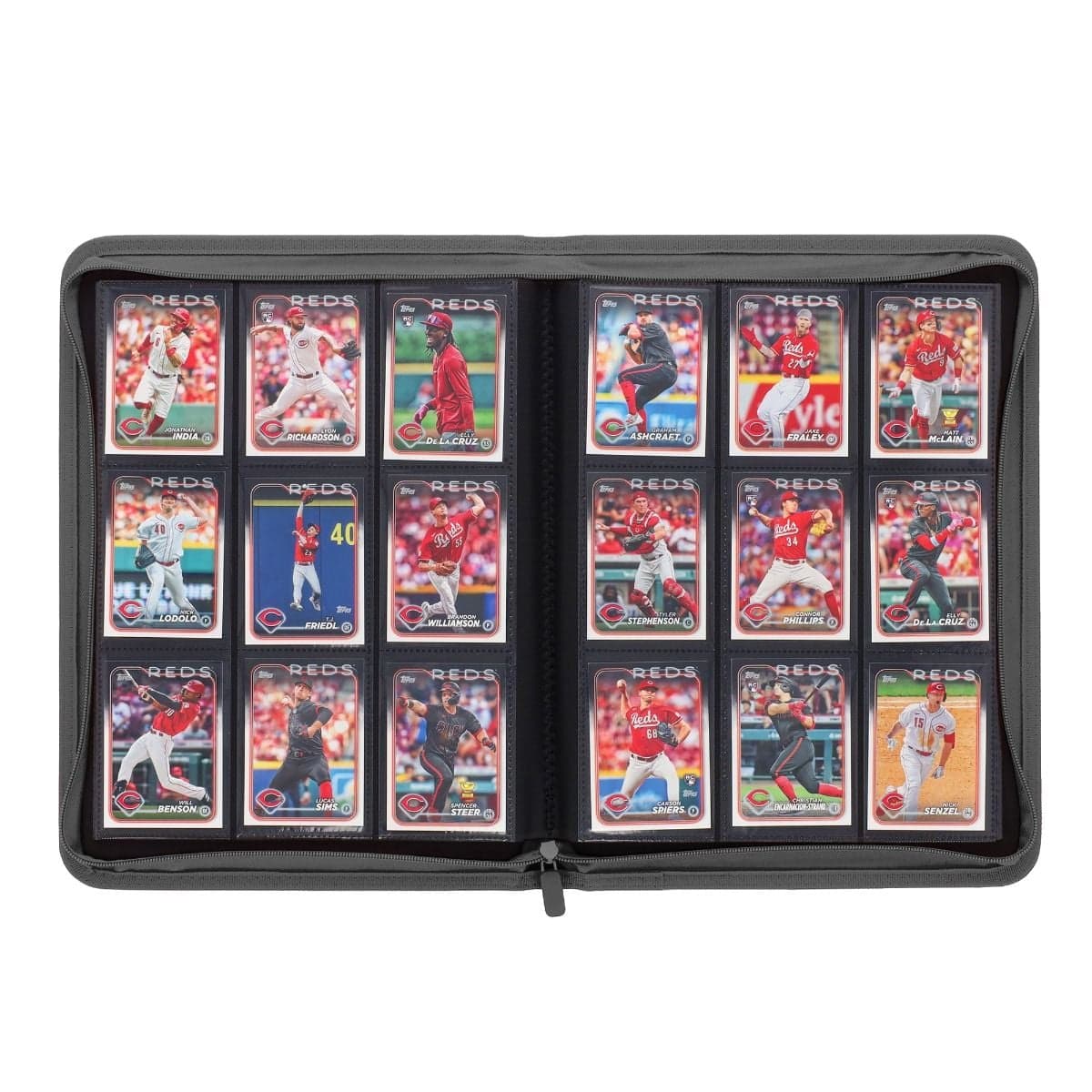 BCW Z-Folio 9-Pocket Album - Gray, pages full of baseball cards to showcase it can be used for more than just TCG cards.