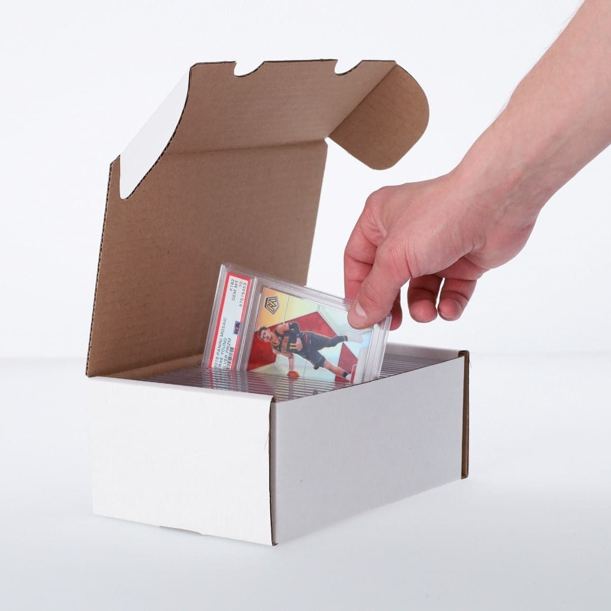 BCW graded trading card box. Inserting graded trading cards