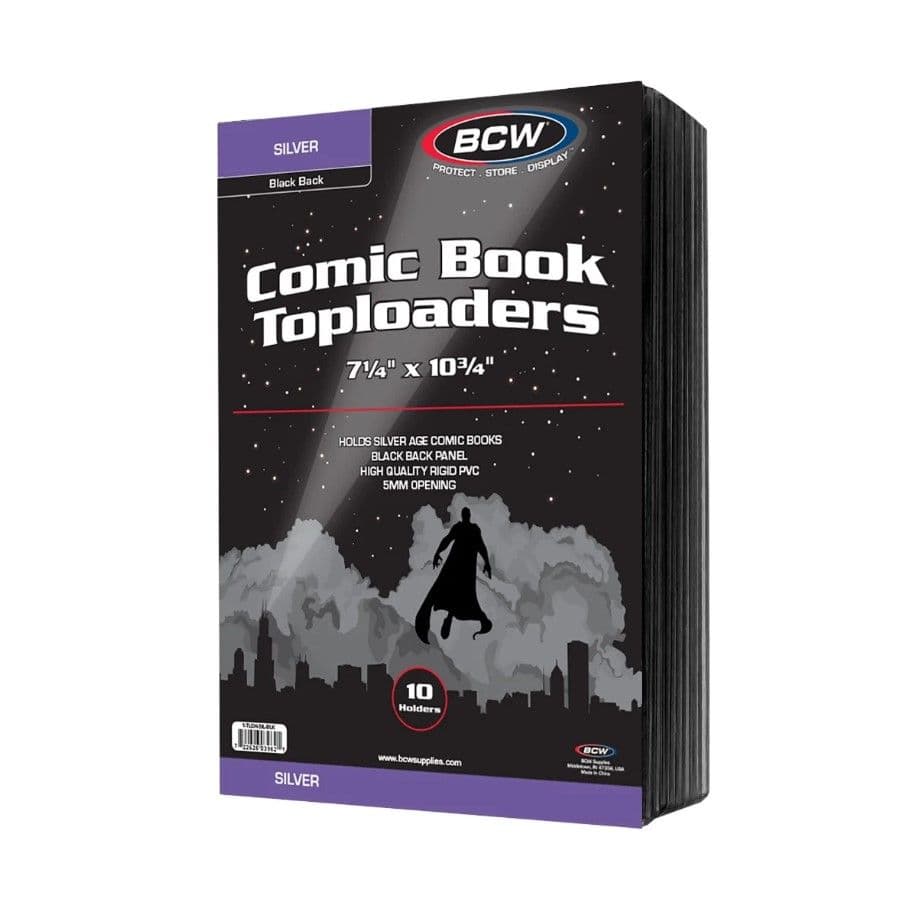 BCW Silver Comic Topload Holder - Black 10 holders per packaging, angle view