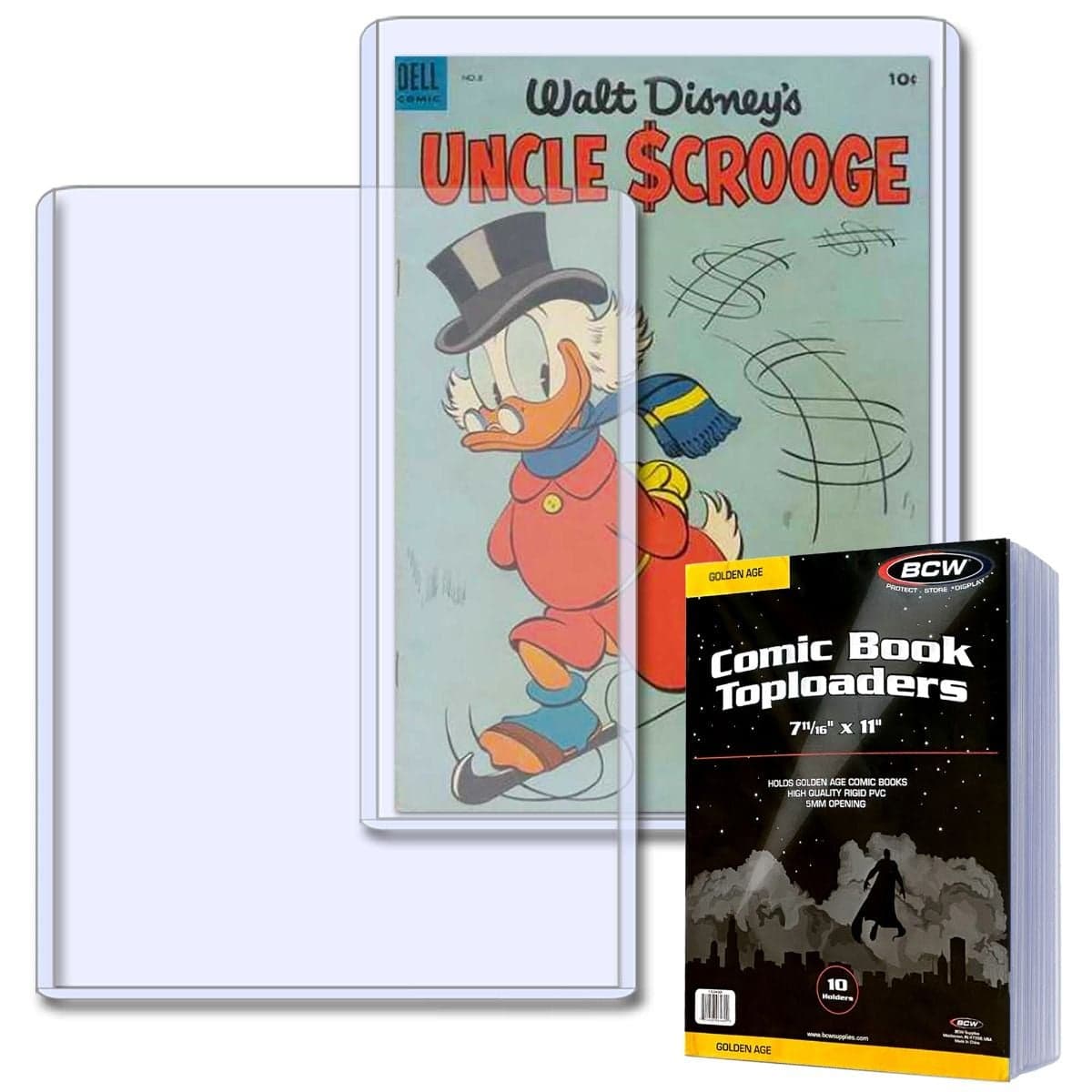 BCW Silver Comic Topload Holder 10 holders per pack, comic grouped with empty holder and package of holders
