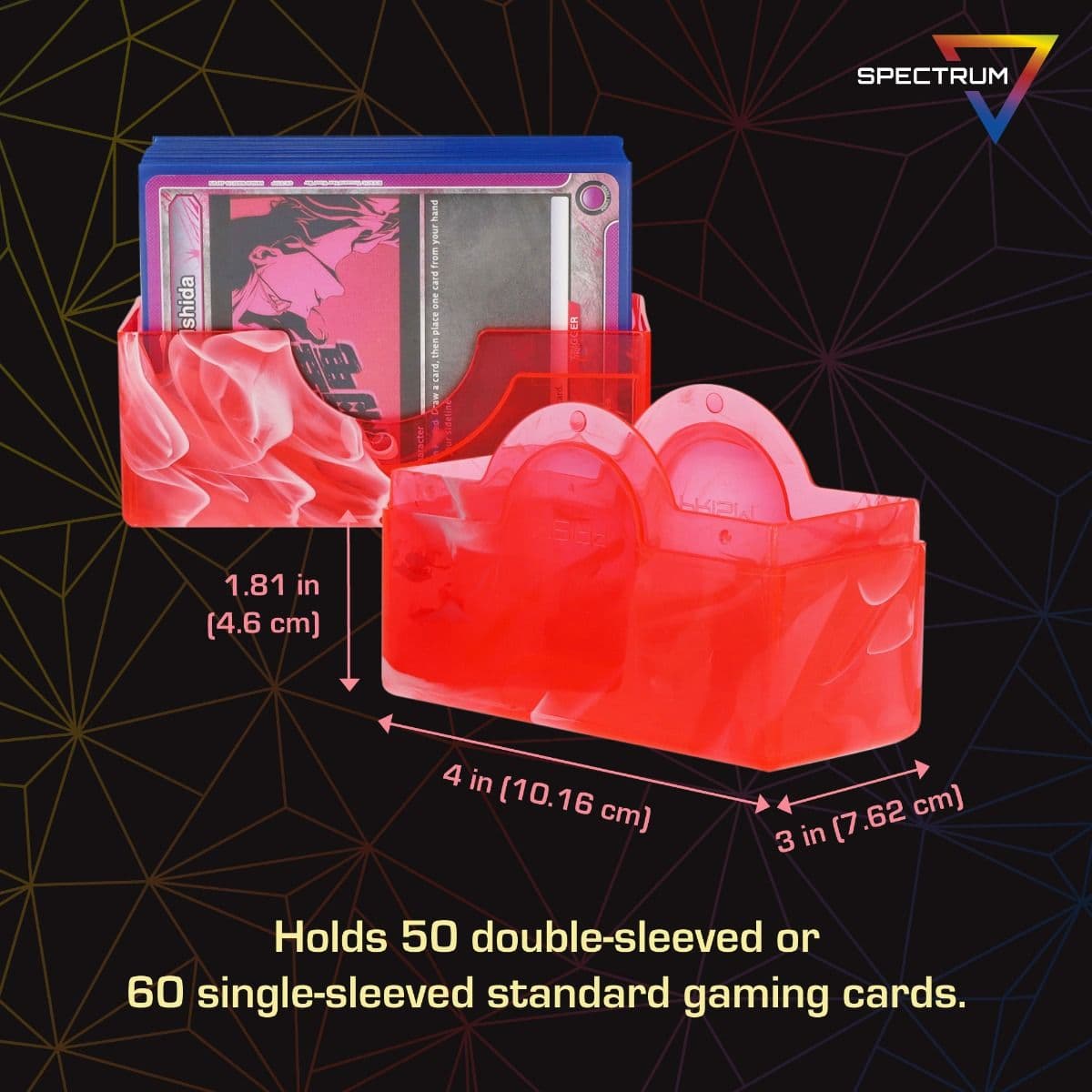Spectrum Prism Deck Case - 50 CT - Carnelian Red, Holds 50 double-sleeved or 60 singled sleeved standard sized gaming cards.