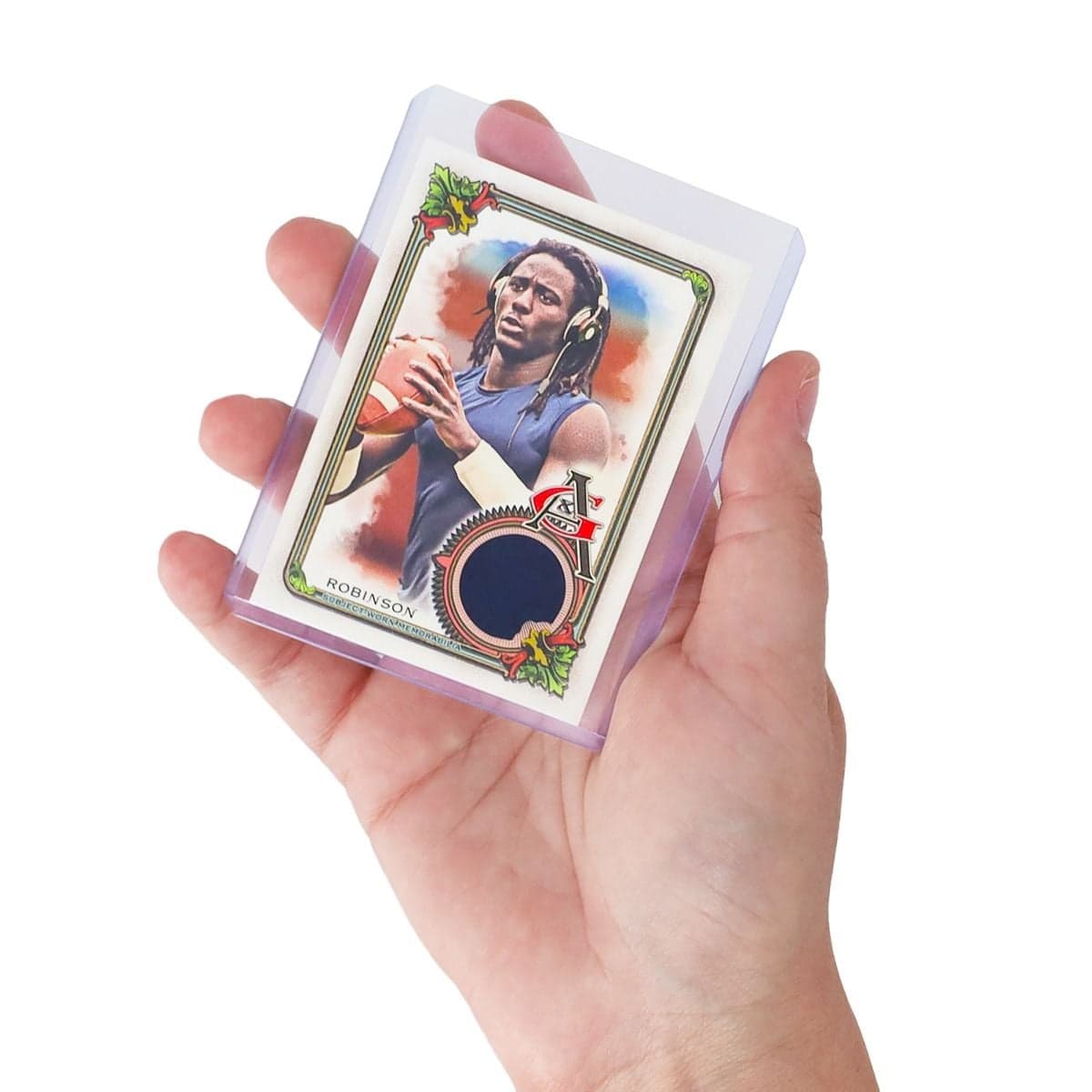 BCW Thick Card Topload Holder - 59 PT, hand holding a topload with a thick card stored inside