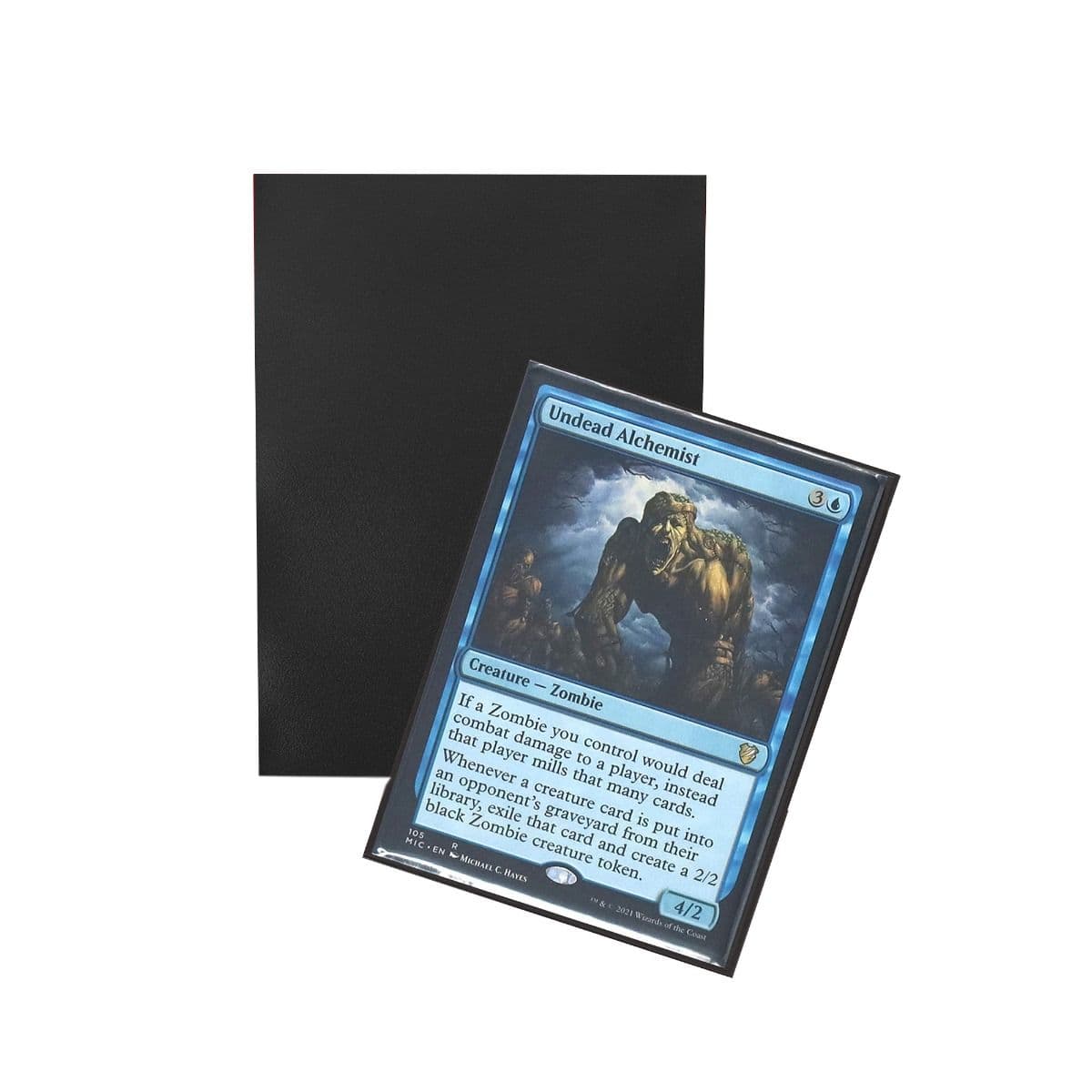 Iridian Matte Sleeves - Black. Standard fit, 100 per box. back of sleeve with sleeve with card