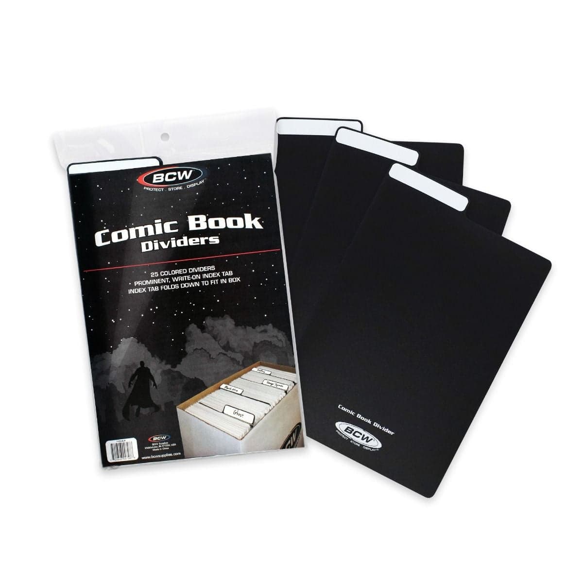 BCW Comic Book Dividers - Black, packaging with a few dividers fanned out