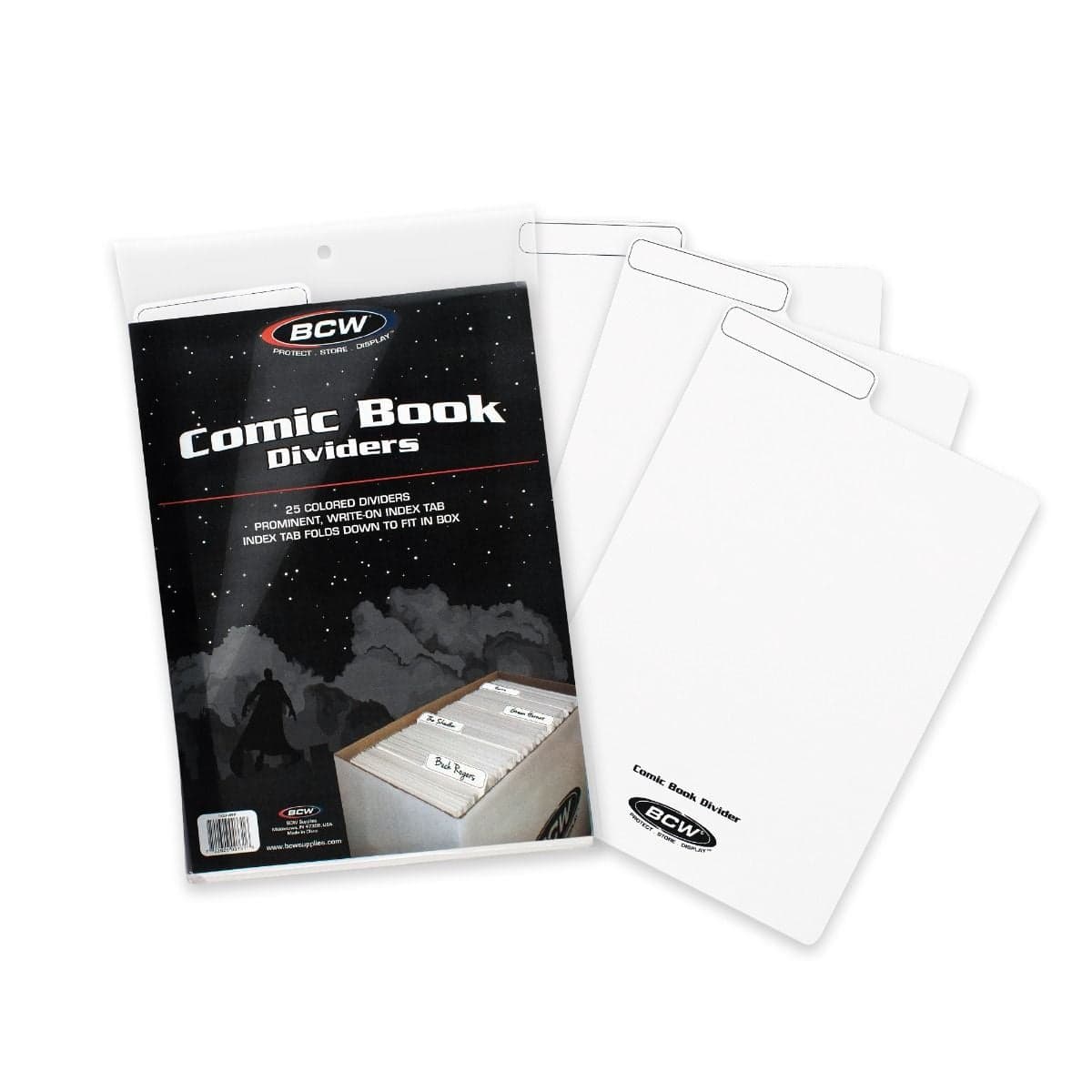 BCW Comic Book Dividers -White, packaging with a few dividers fanned out