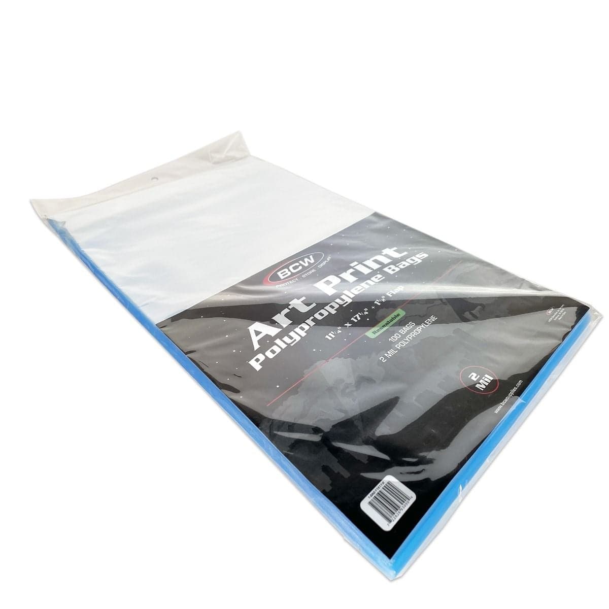 Pack of BCW 11 inch by 17 inch Resealable Art Print Bags, angled