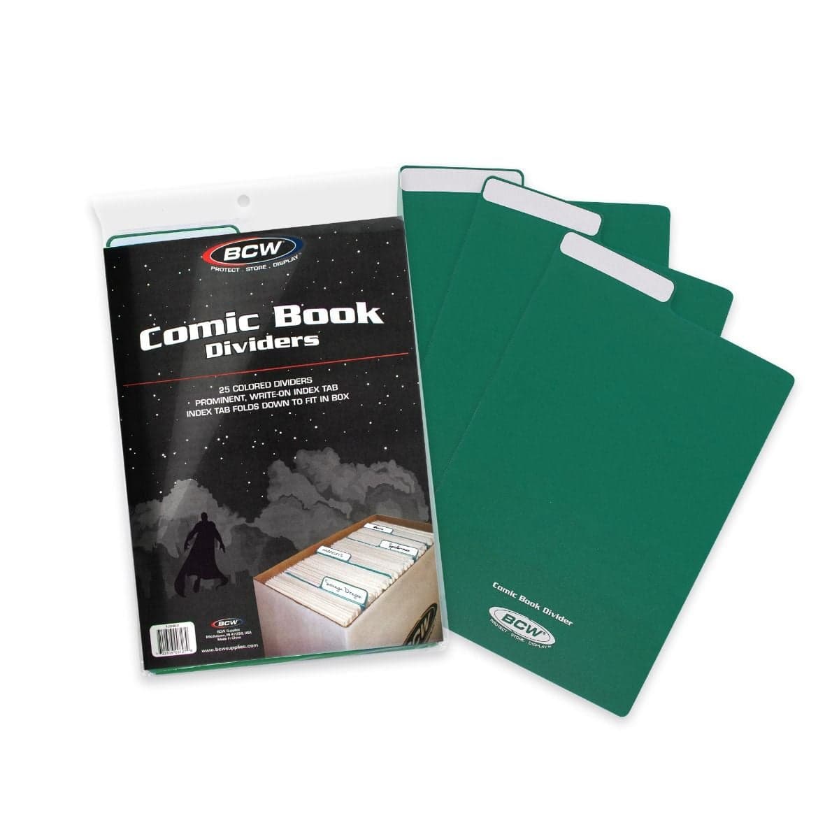 BCW Comic Book Dividers -Green, packaging with a few dividers fanned out