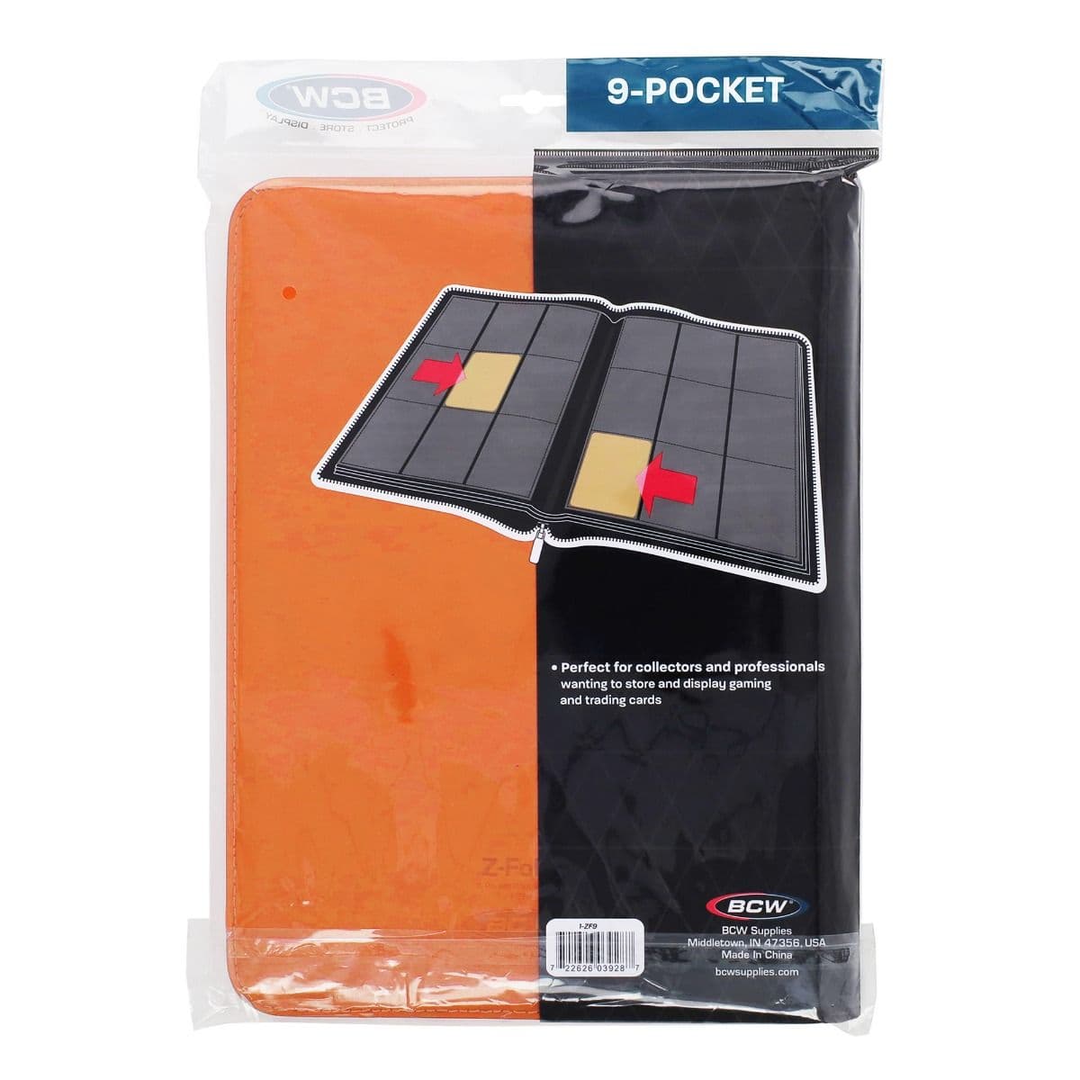 BCW Z-Folio 9-Pocket Album - Orange, back of packaging with binder enclosed.