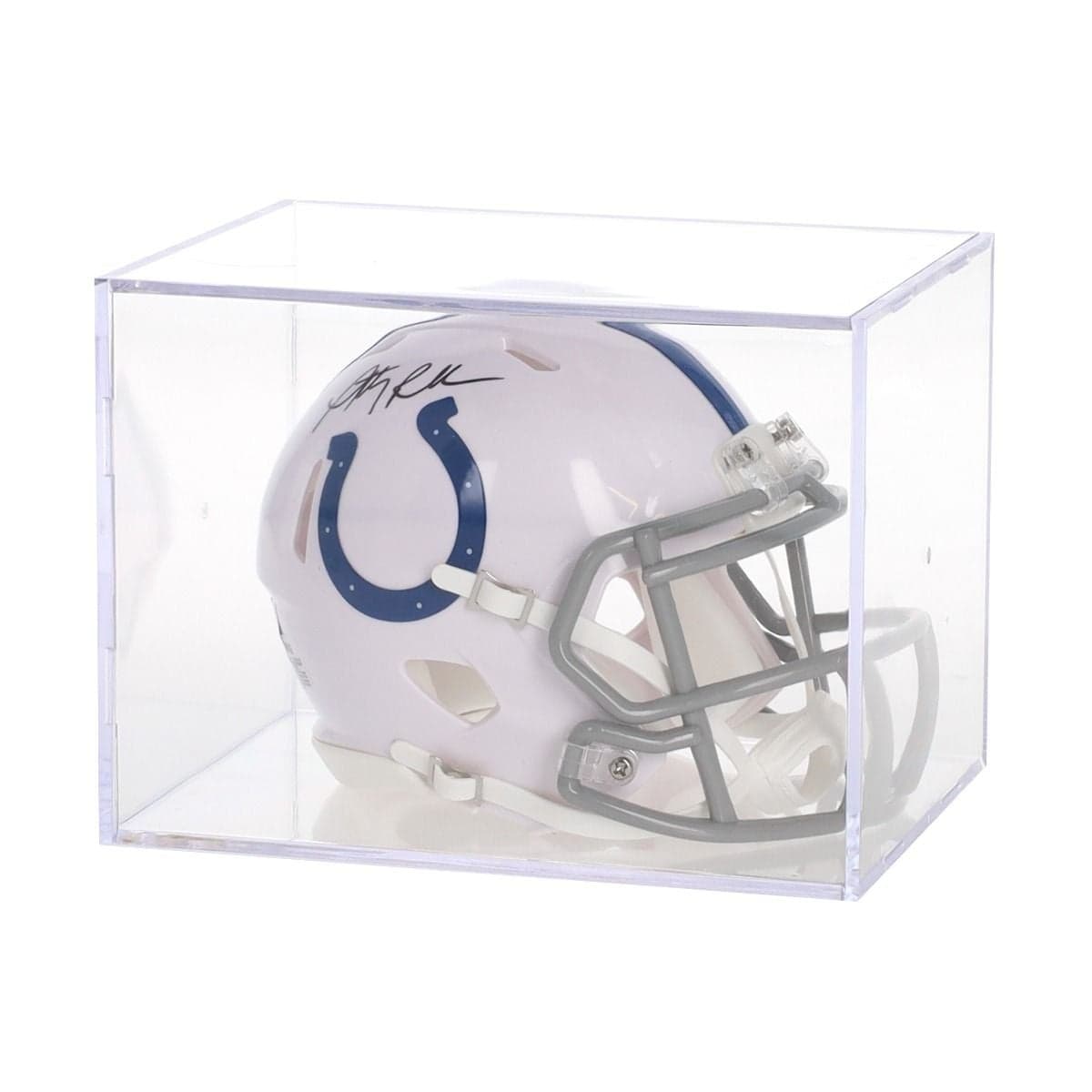 BCW Mini Helmet Showcase. Clear base. With signed colts helmet