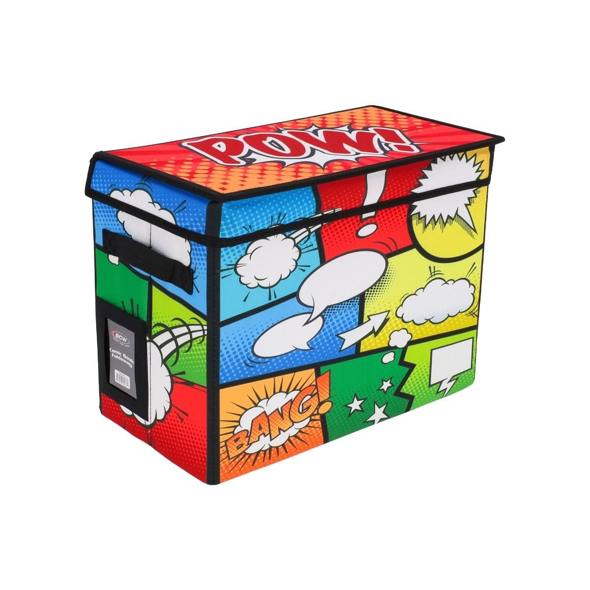 BCW Comic Book Foldaway. POW. angled, lid closed Toploader pocket and carrying handles