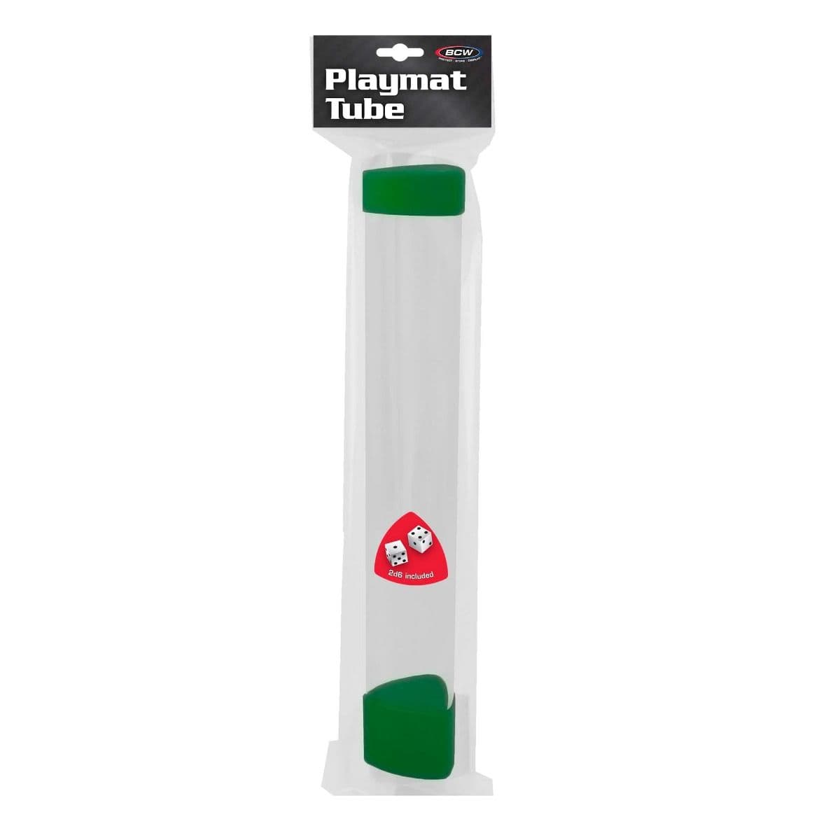 BCW Playmat tube with green dice cap inside packaging