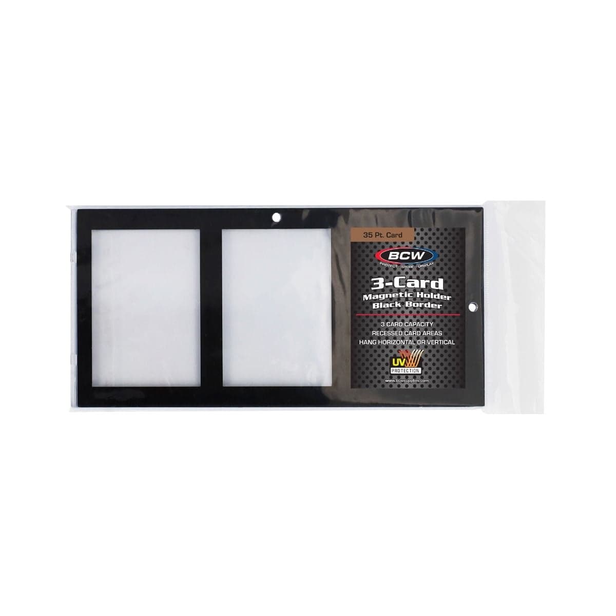 Magnetic 3-Card Holder - 35 PT. - Black Border - Packaging with Insert
