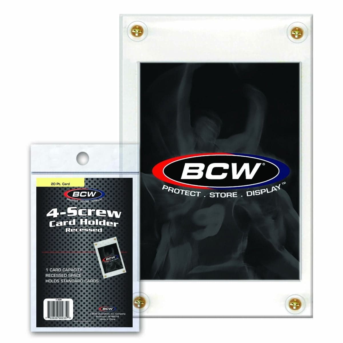 Packaged BCW 4-screw recessed card holder over card holder with card