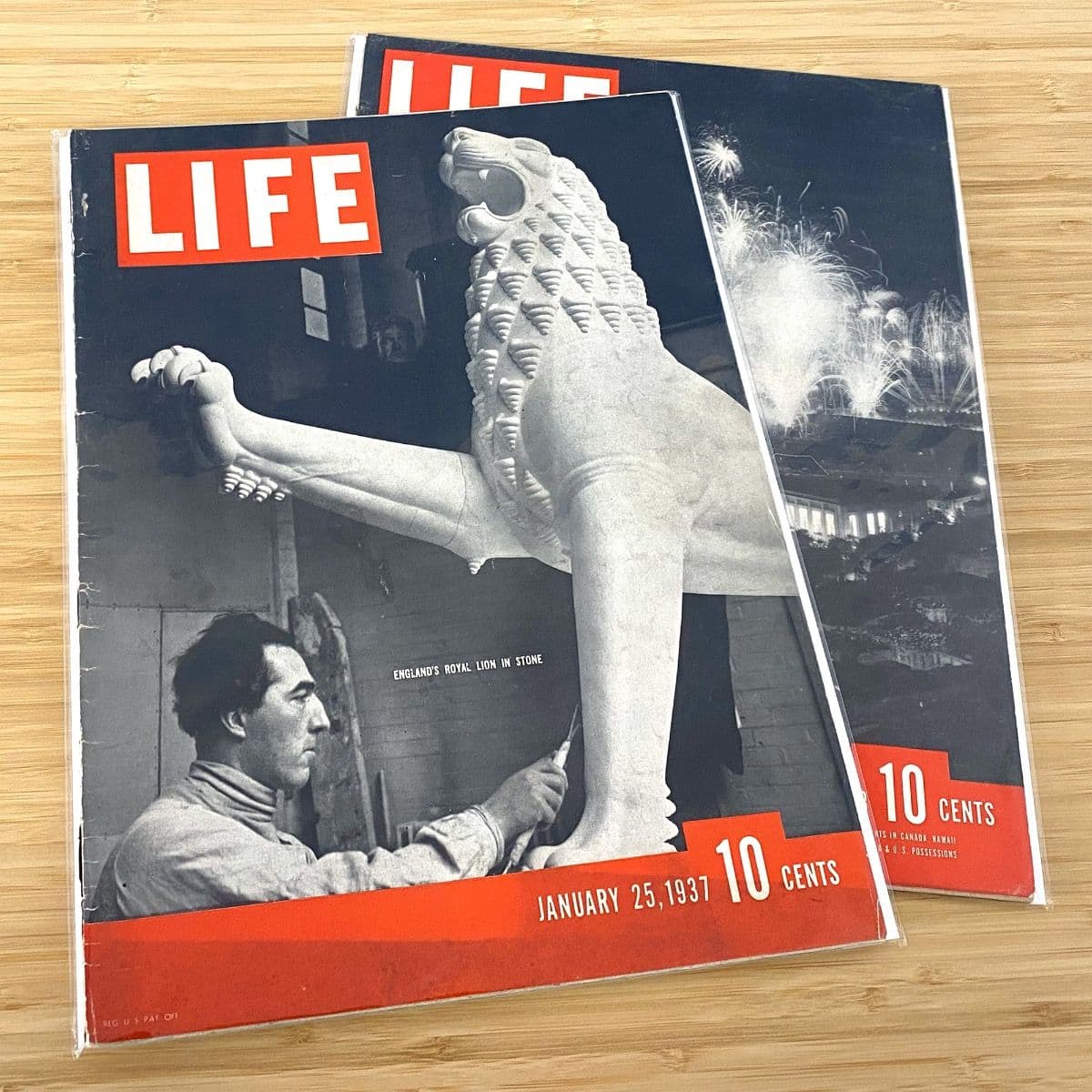2 Life Magazines in 2 BCW Magazine bags size for Life magazine with 2 BCW Magazine Backing Boards sized for Life magazine