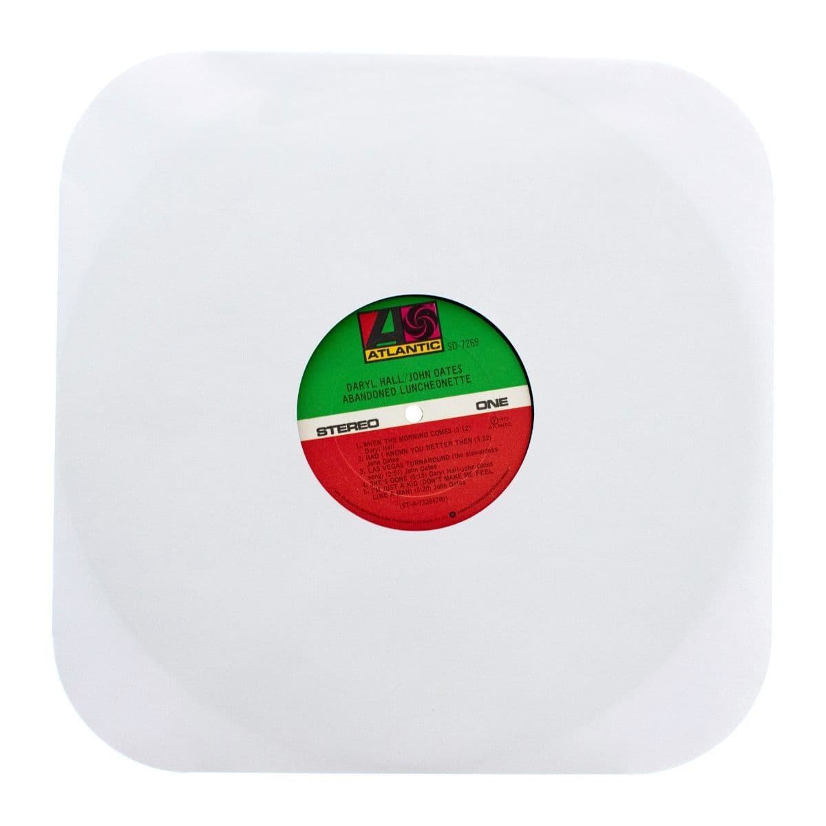 BCW 12 Inch Record Paper Inner Sleeves - Round Corners - With Hole - White, single record displayed inside the inner sleeve