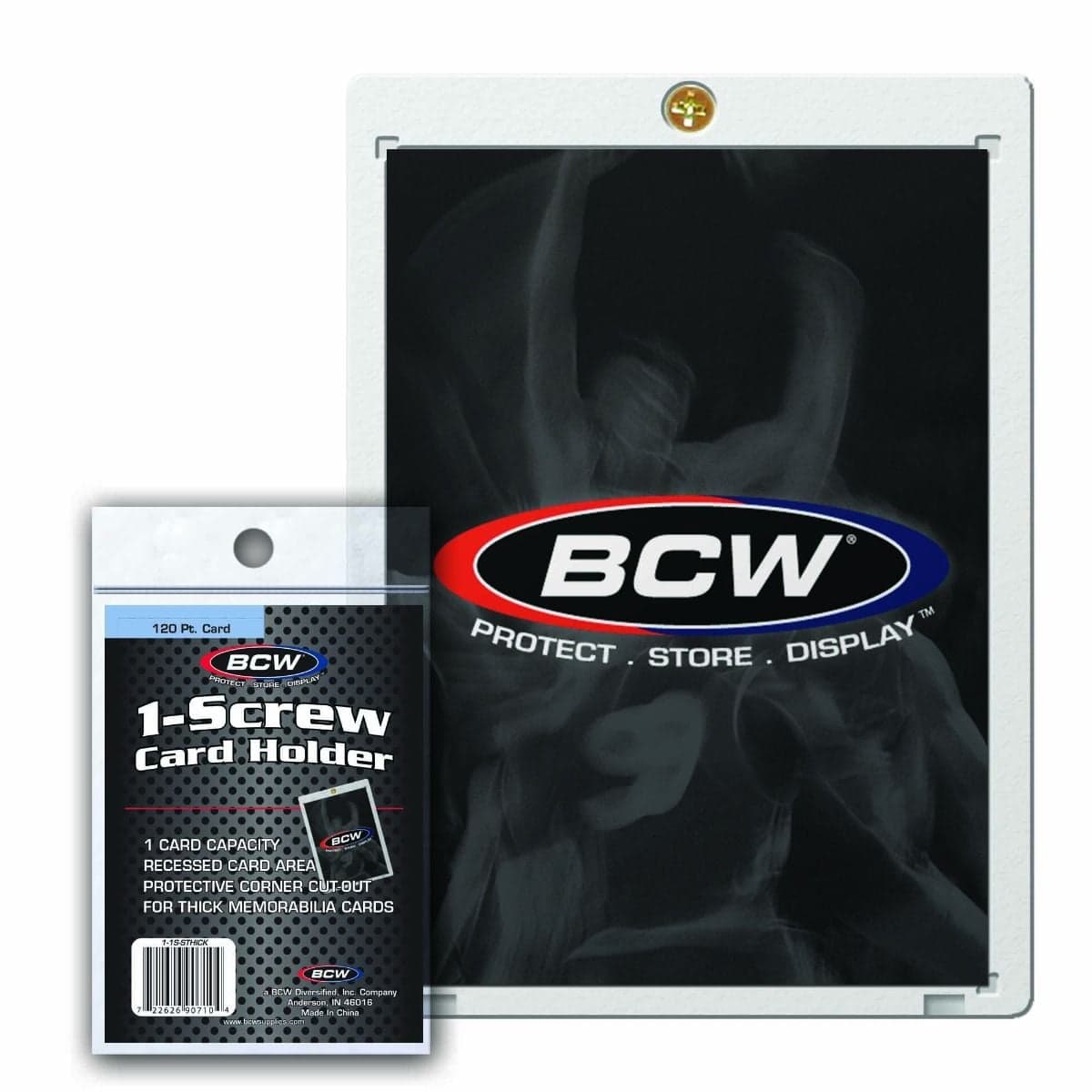 Packaged BCW 120 point 1-screw card holder over card holder with card