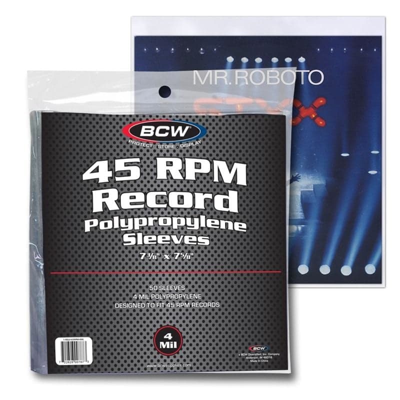 Package of BCW 45 RPM Record Sleeves - 4 MIL on top of record