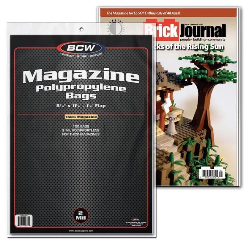 Package of BCW Magazine Bags - Thick in front of magazine in BCW Magazine Bags - Thick