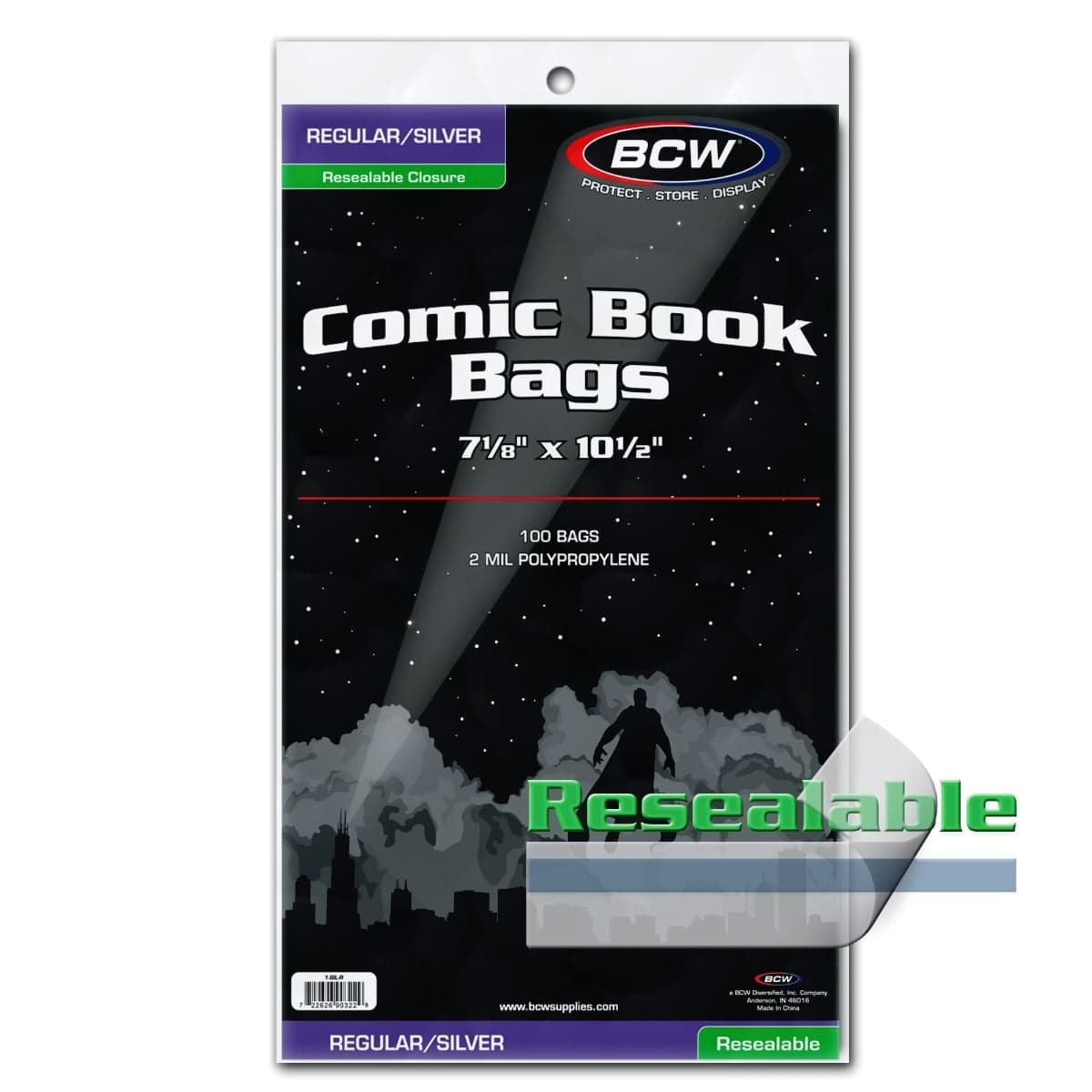Resealable icon over package of BCW Resealable Silver Age Comic Book Bags
