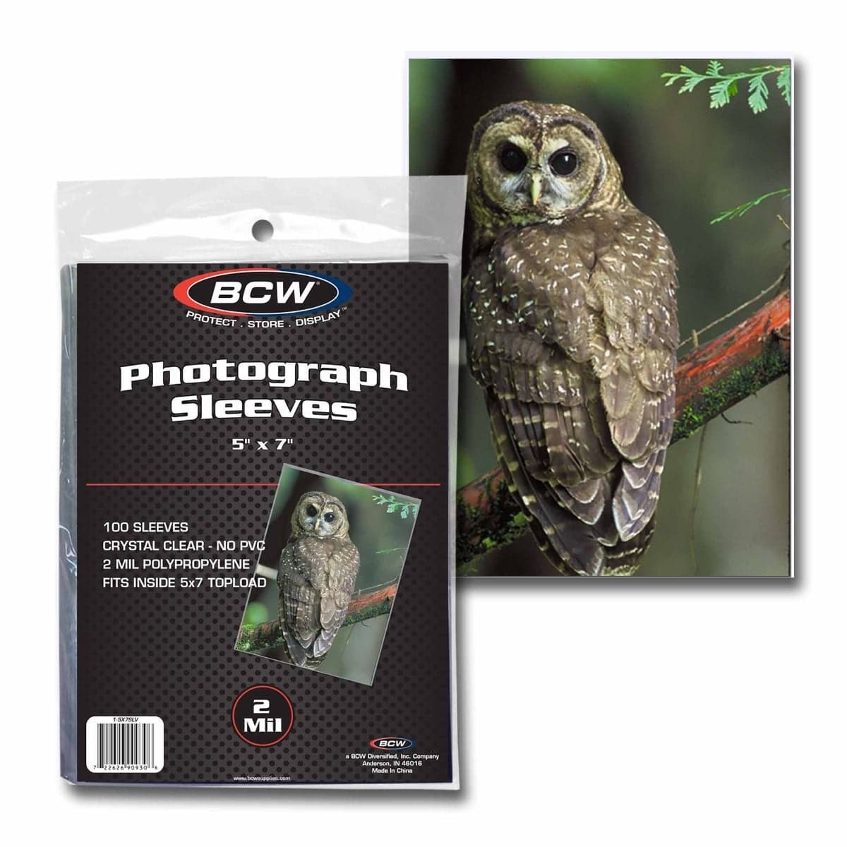 One package of BCW 5x7 Photo Sleeves in front of 5X7 photo in sleeve