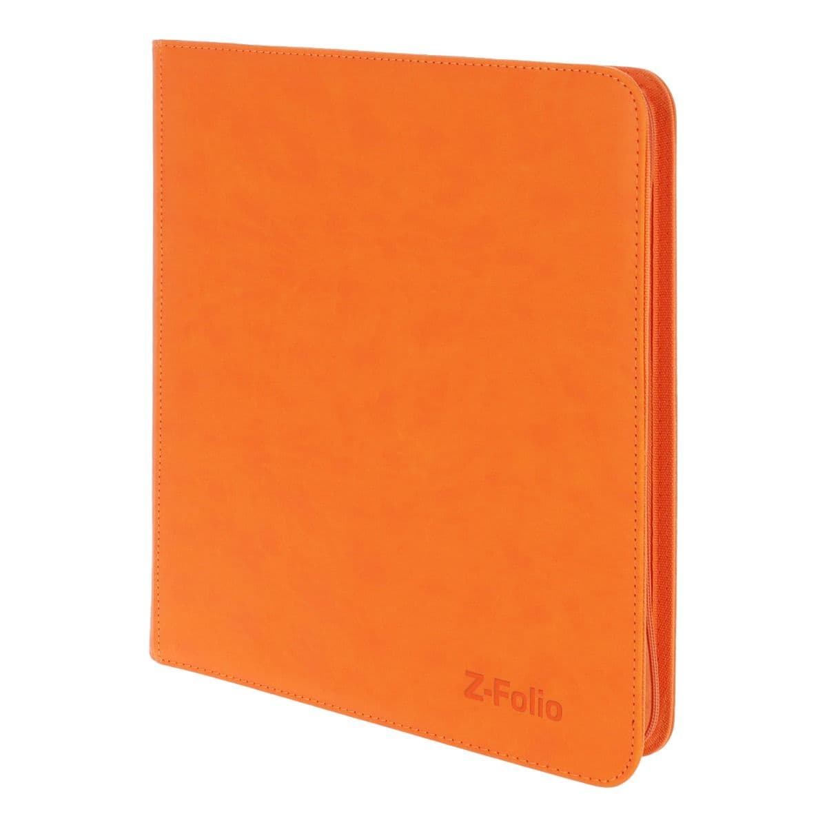 Z-Folio 12-Pocket Album - Orange, angled view. Showcasing the refined stitched edges