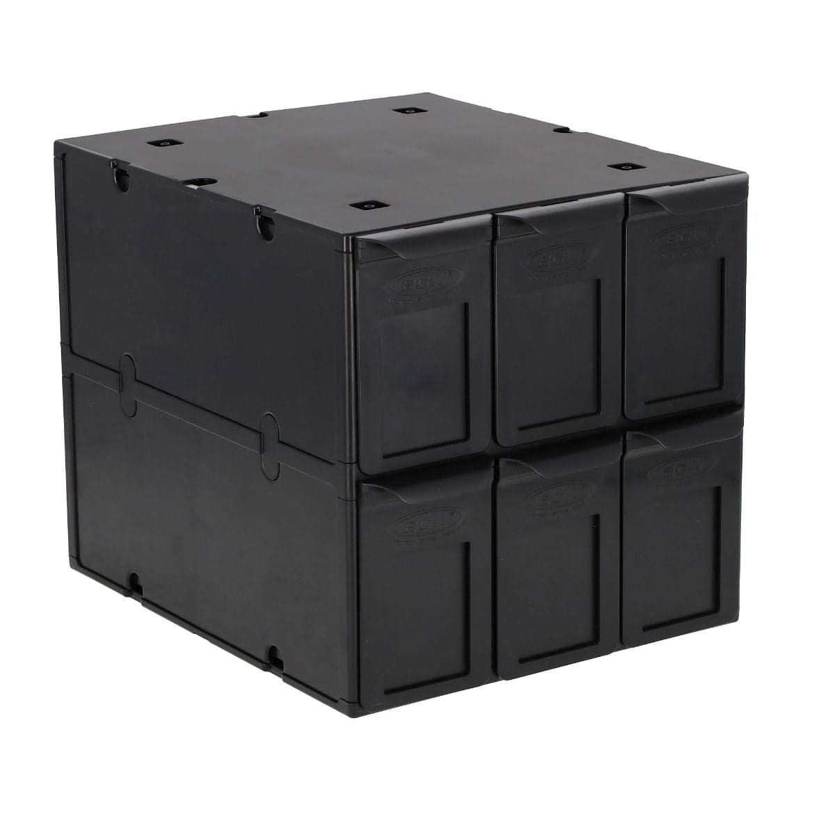 BCW 6 Drawer Graded Card Catalog - Black, angled view, empty with drawers closed