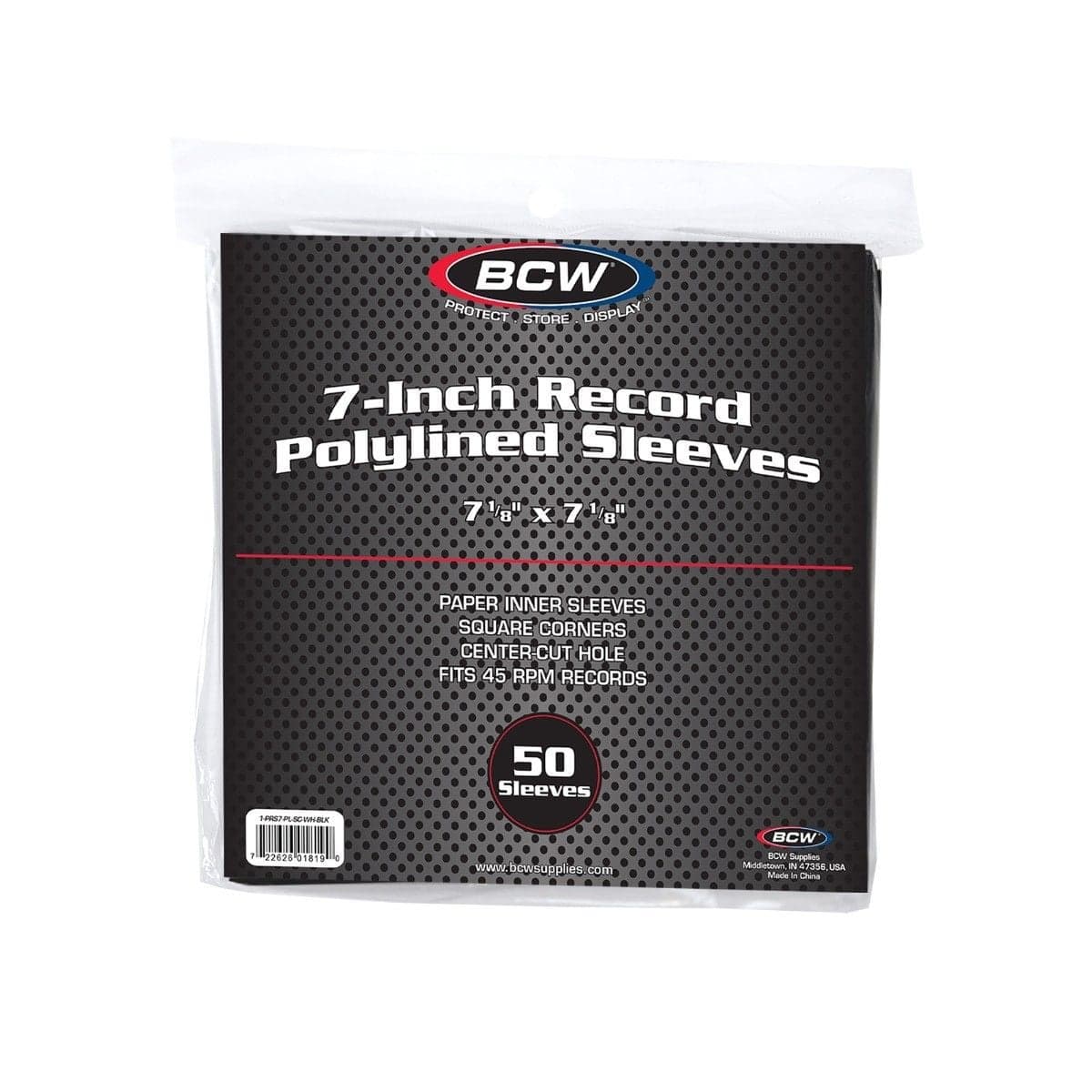 Package of BCW 7 Inch Record Paper Inner Sleeves - Polylined - With Hole - Black