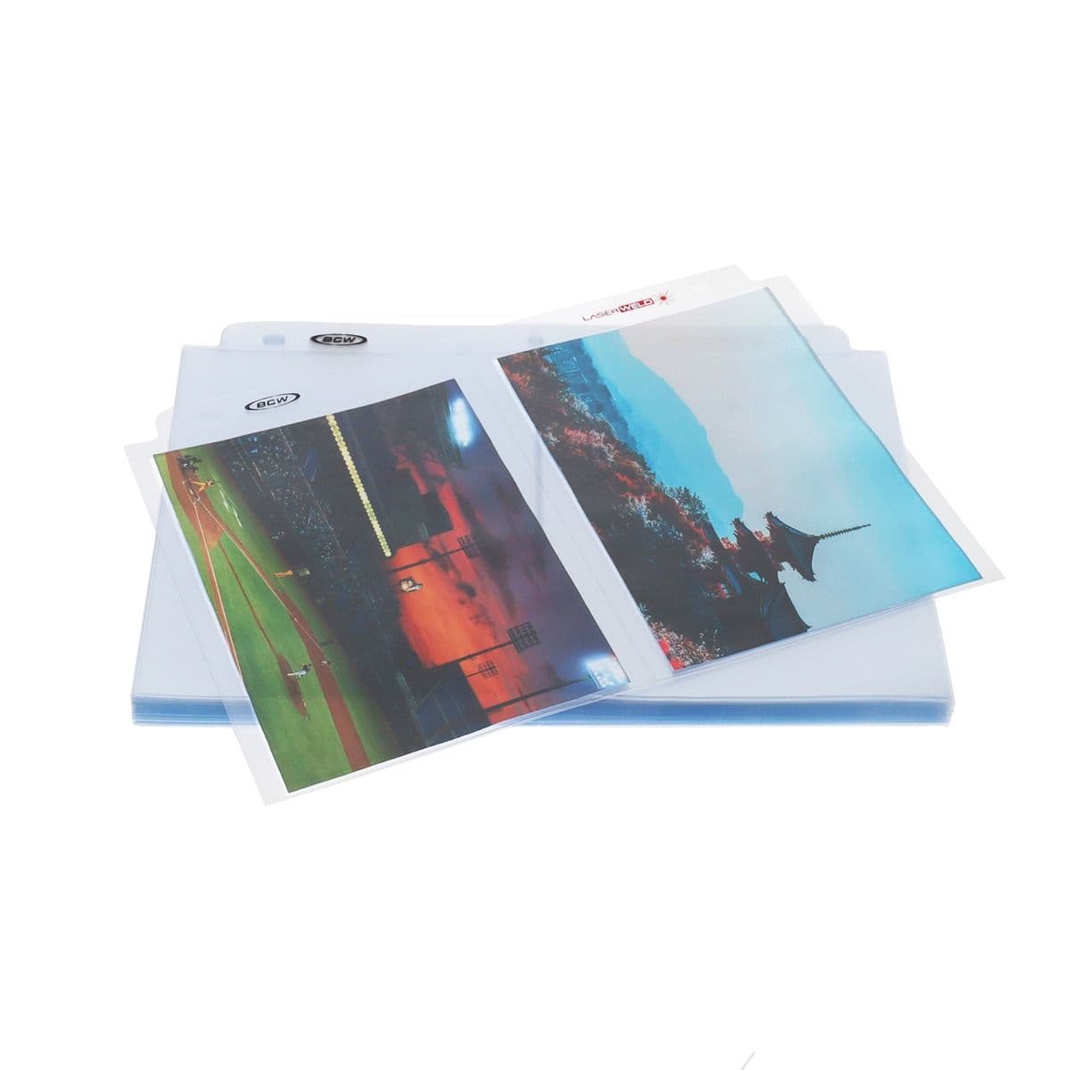 LaserWeld 2-Pocket Photo Page (50 CT. Pack). empty stack with filled page on top