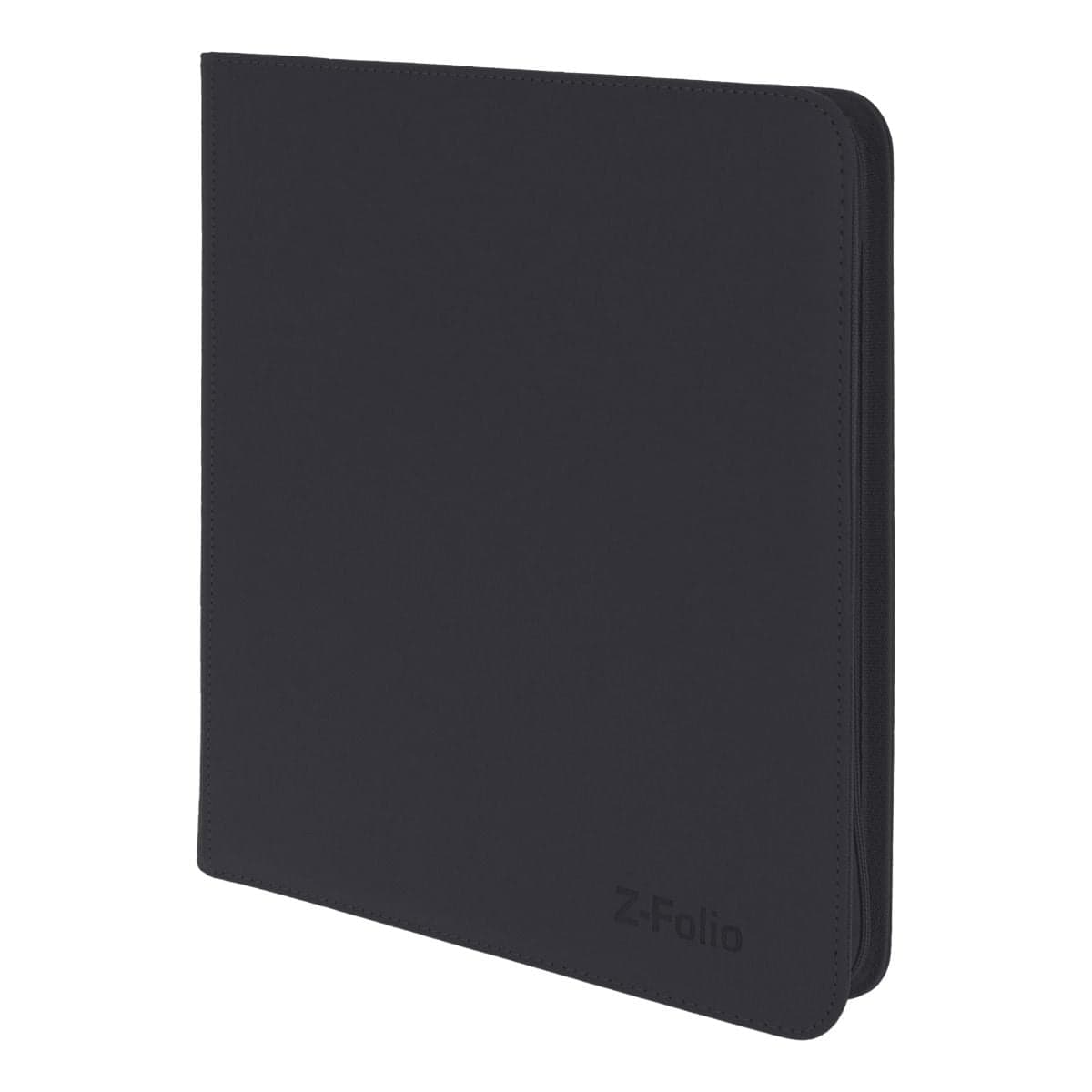 Z-Folio 12-Pocket Album - Black, angled view. Showcasing the refined stitched edges.
