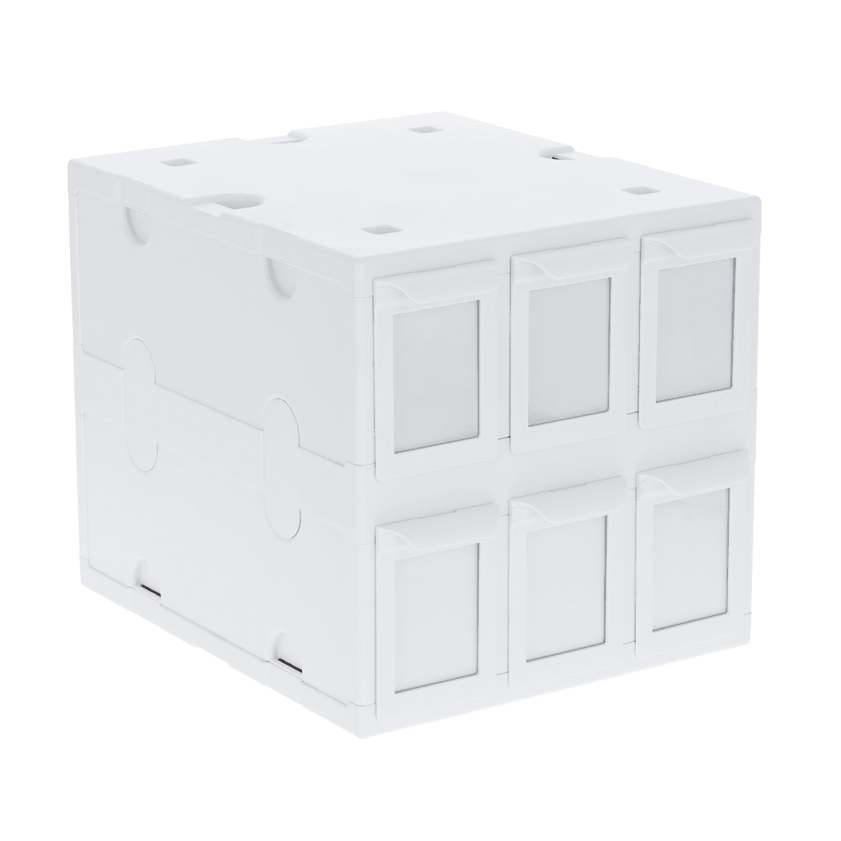 BCW 6 Drawer Card Catalog - White, angled and empty, closed.