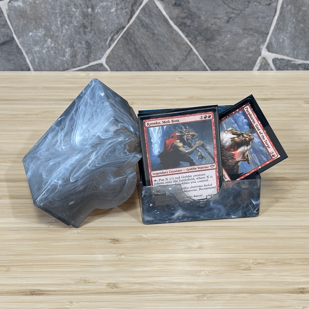 Spectrum Marble Black Prism Deck Case filled with Magic the Gathering cards