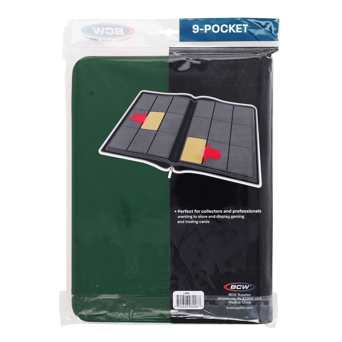 BCW Z-Folio 9-Pocket Album - Green, back of packaging with binder enclosed.