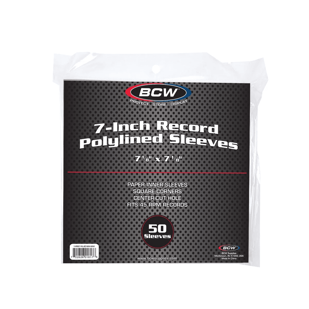 Package of BCW 7 Inch Record Paper Inner Sleeves - Polylined - With Hole - White