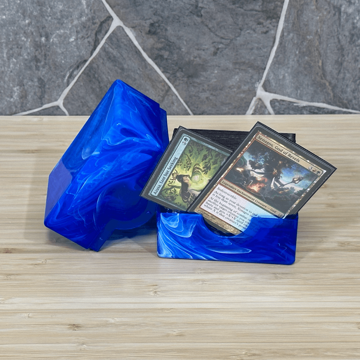 Spectrum Apatite Blue Prism Deck Case filled with Magic the Gathering cards
